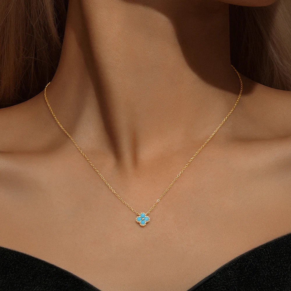 Sterling Silver Turquoise Crystal Petal Patter Pendant