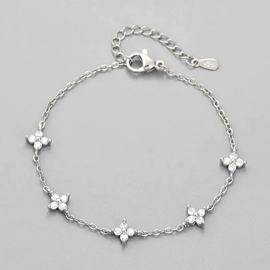925 Sterling Silver Shiny Zircon Flower