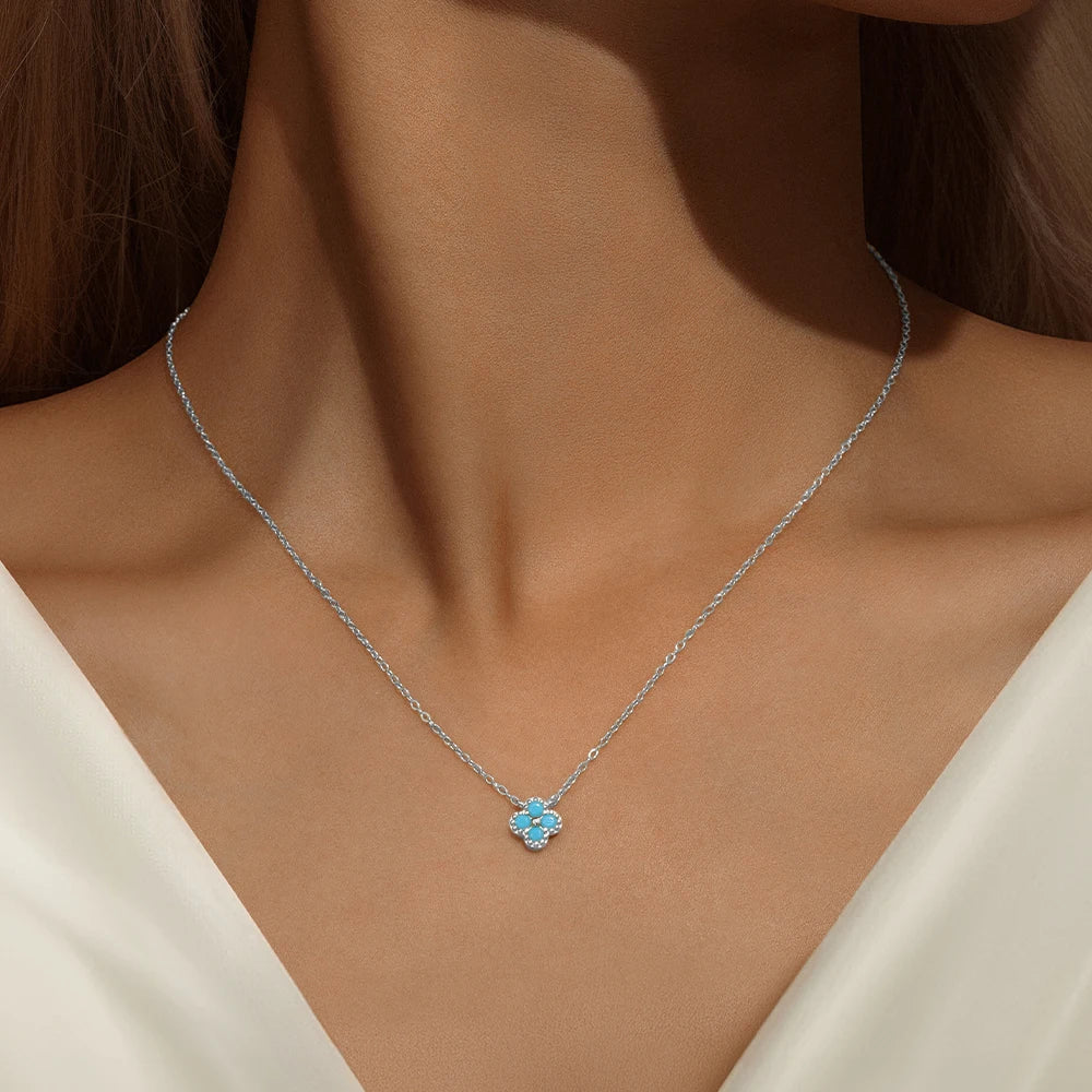 Sterling Silver Turquoise Crystal Petal Patter Pendant