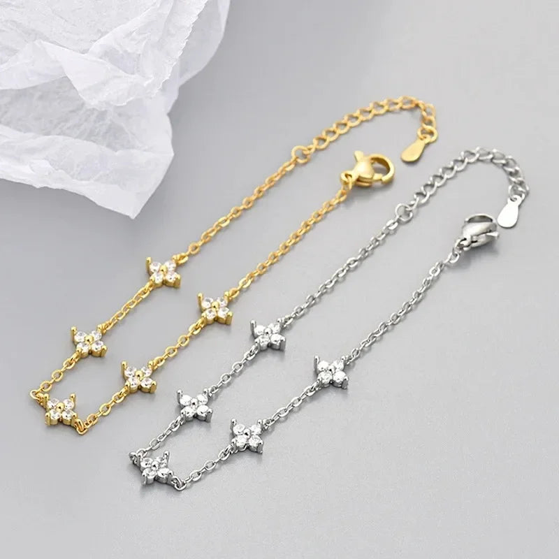 925 Sterling Silver Shiny Zircon Flower