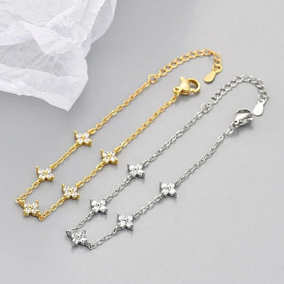 925 Sterling Silver Shiny Zircon Flower