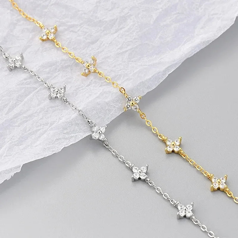 925 Sterling Silver Shiny Zircon Flower