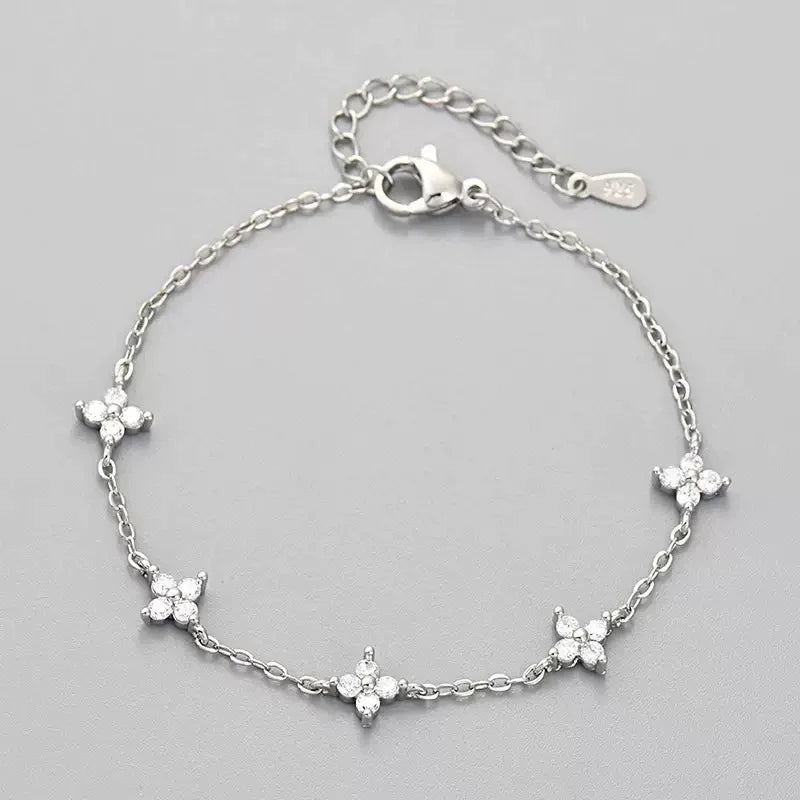 925 Sterling Silver Shiny Zircon Flower